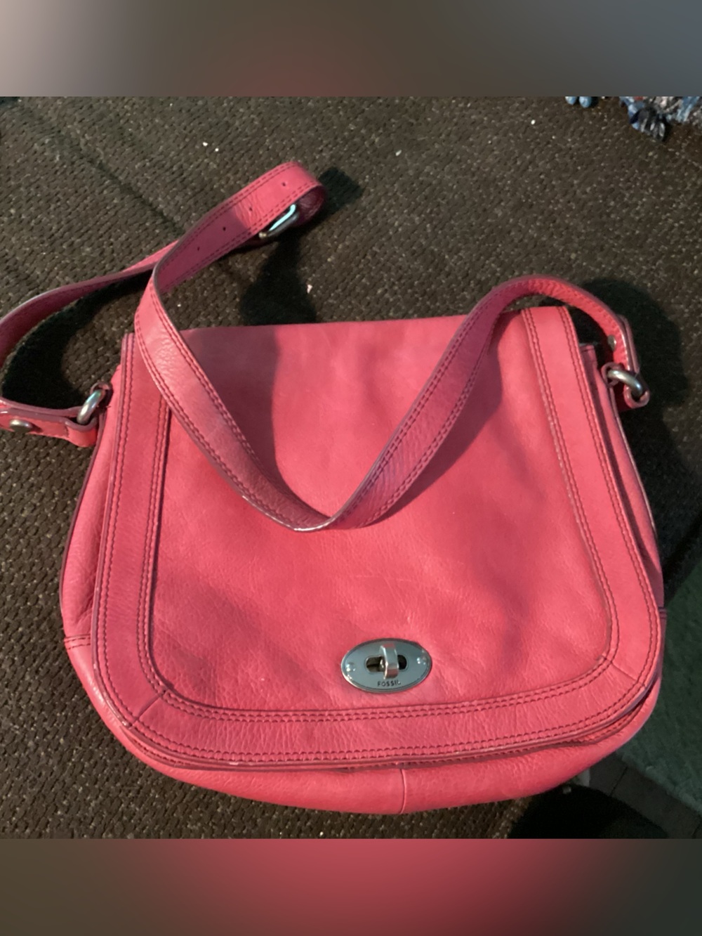 Fossil Coral Pink Leather Shoulder Bag